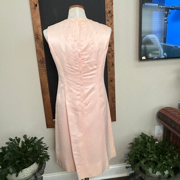 Vintage 50s Pink Satin Dress Bolero Set L Floral Brocade Cocktail Party Formal - Picture 10 of 16